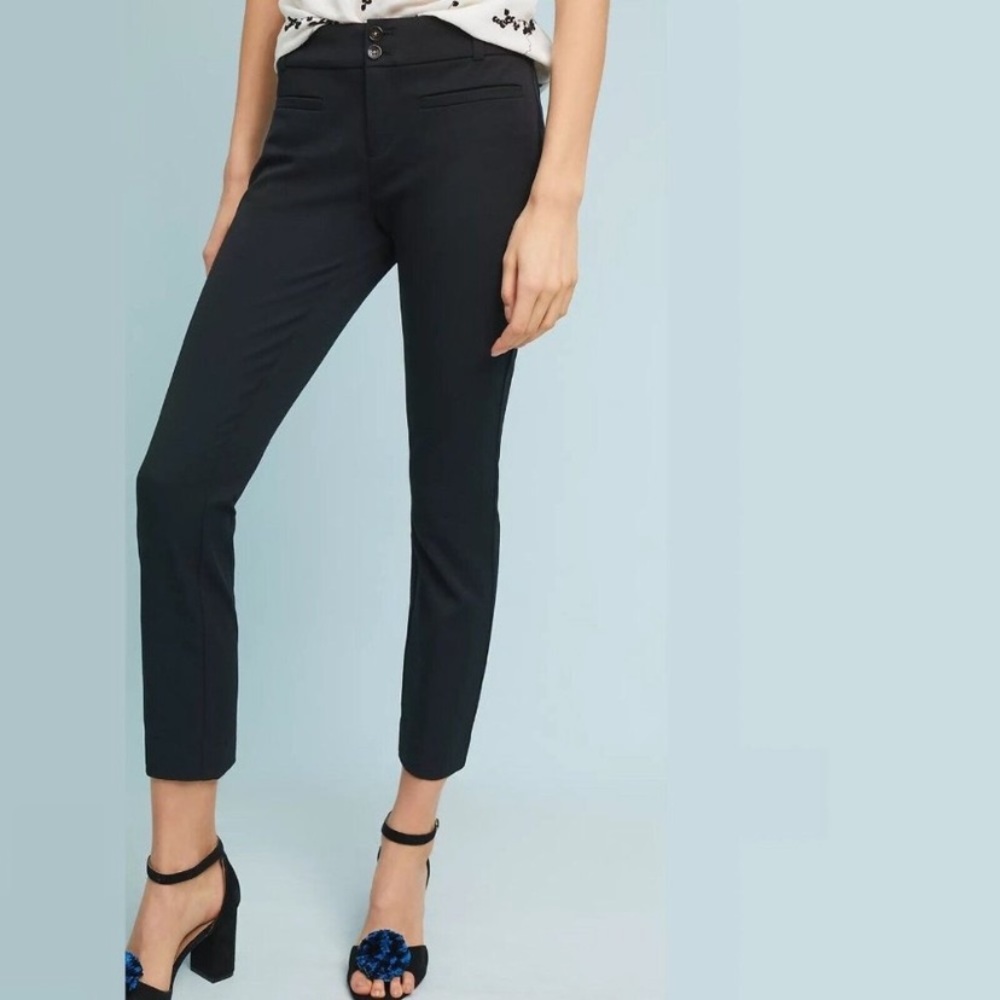 Anthropologie Black Cropped Slim Trousers